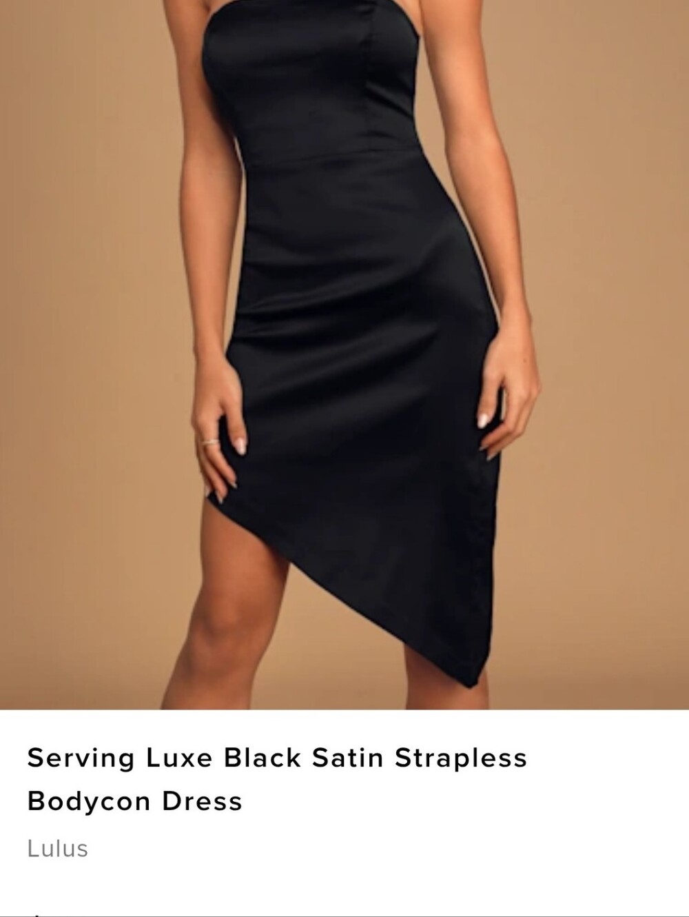NWT Lulu's Black Satin Strapless Asymmetrical Bodycon Dress - Picture 1 of 8